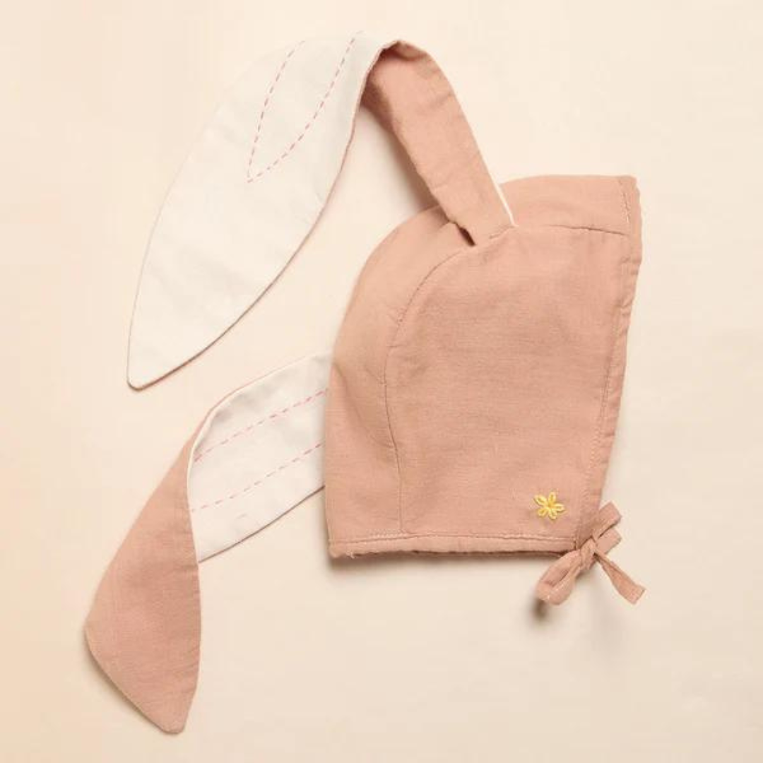 Springtime Bunny Baby Bonnet: Organic Cotton, Hand-Stitch