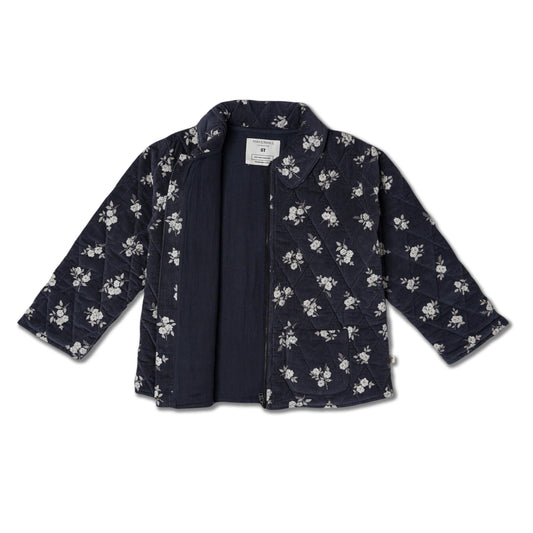 Navy Bloom Quilted Corduroy Zipper Jacket