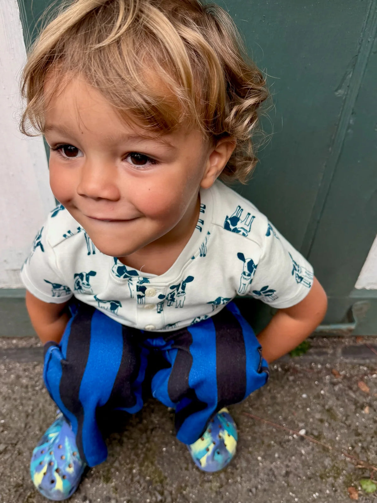 Short Sleeve Henley in Cow Print