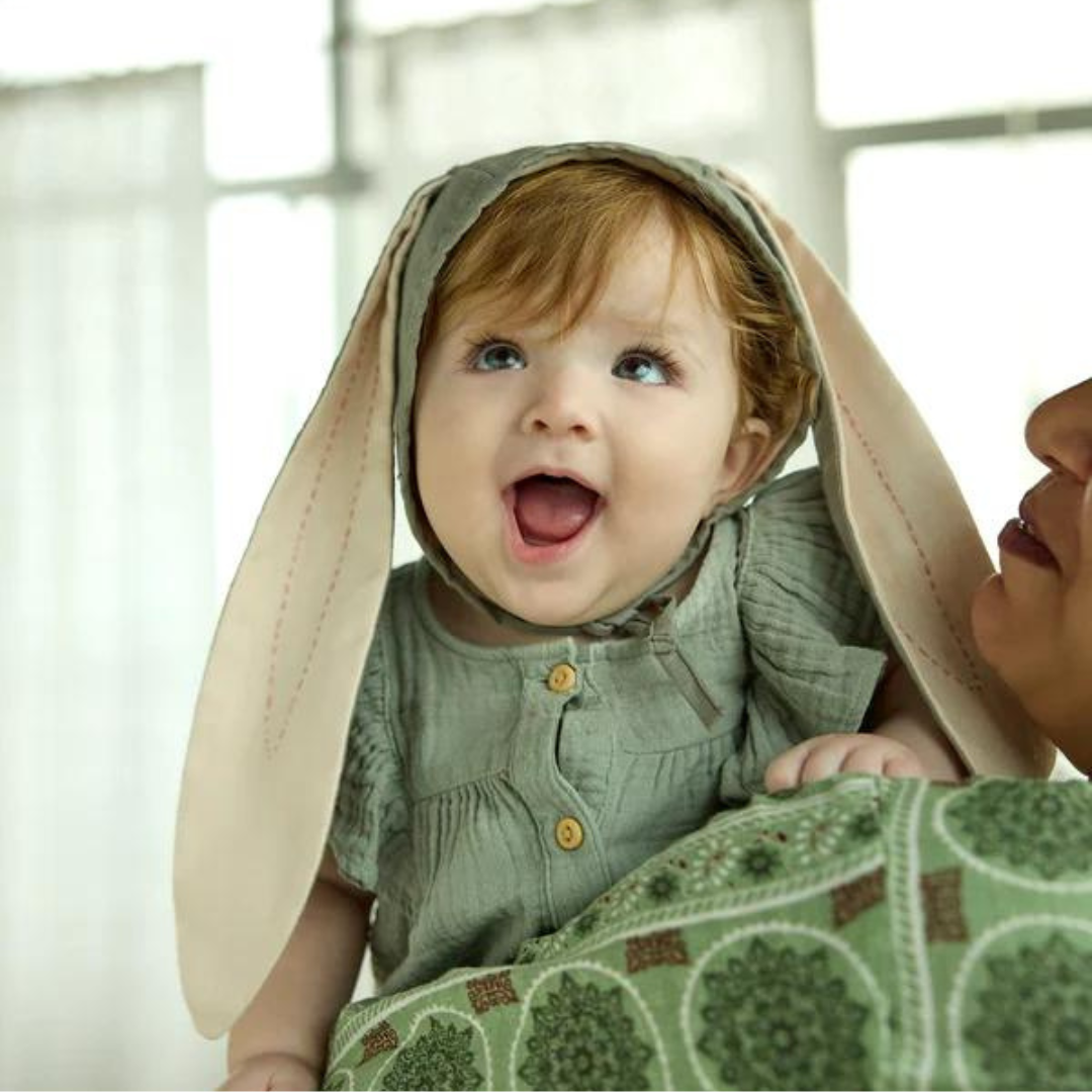 Springtime Bunny Baby Bonnet: Organic Cotton, Hand-Stitch