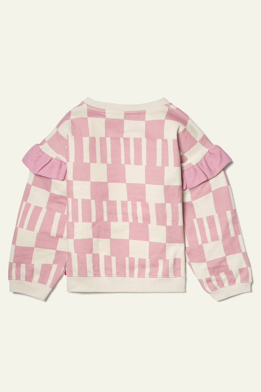 Recycled Cotton Pink Block Ruffled Sweatshirt