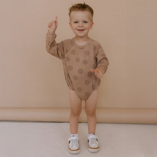 Organic Long Sleeve Bubble Romper - Sun