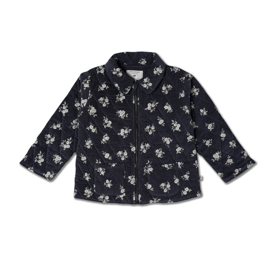 Navy Bloom Quilted Corduroy Zipper Jacket