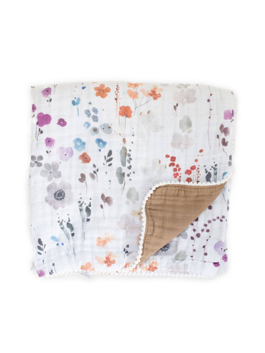 Organic Muslin Gauze Quilt Baby Blanket: Violet Floral