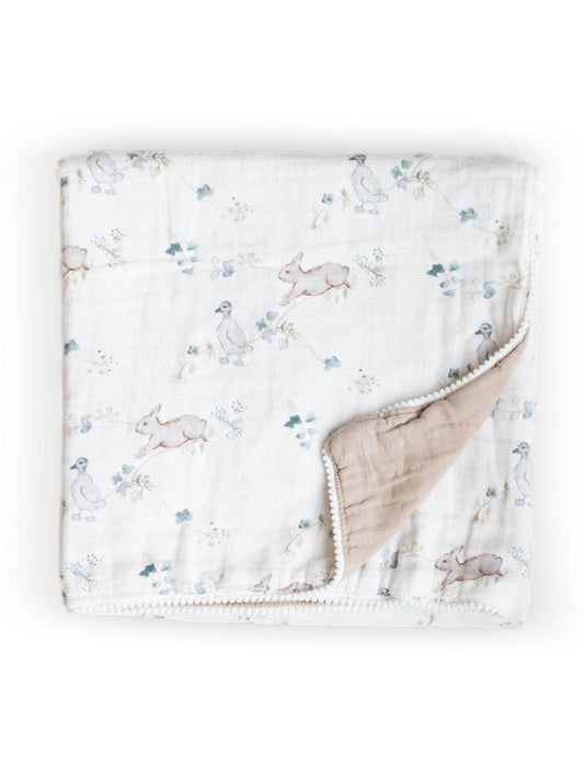 Organic Muslin Gauze Quilt Baby Blanket: Ivy Hollow Bunny
