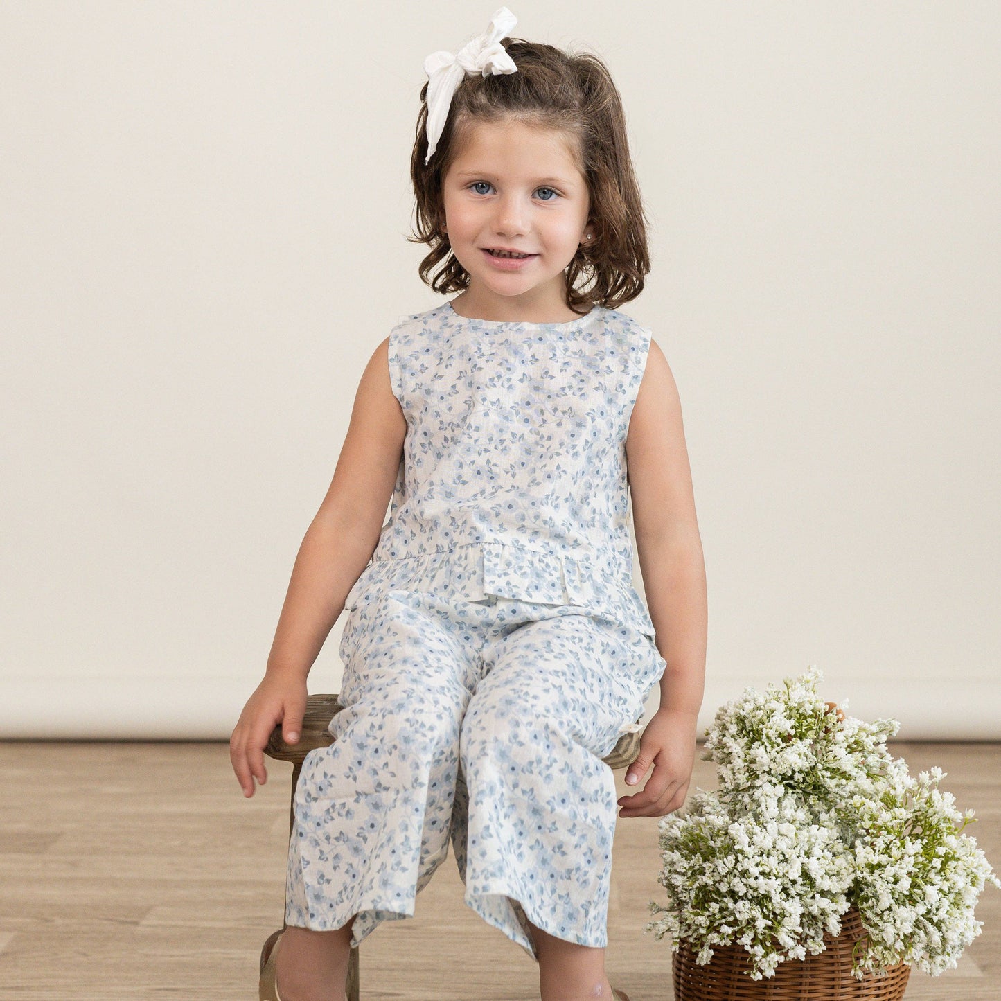 Blue Vines Ruffle Top & Pants Set