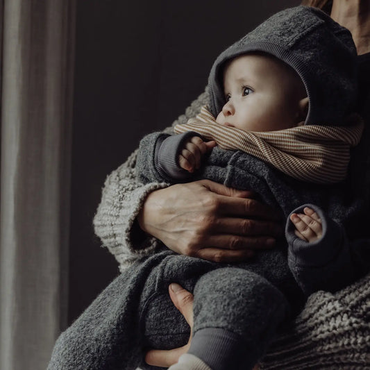 Wool Rib Infinity Scarf in Oat Stripe