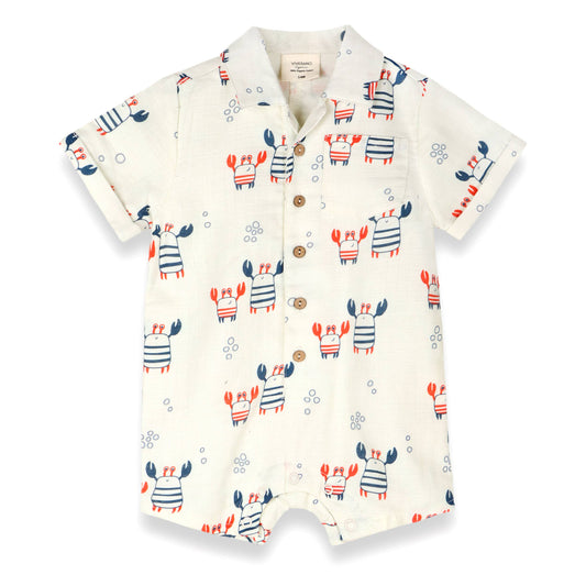 Nautical Crab Button Baby Romper