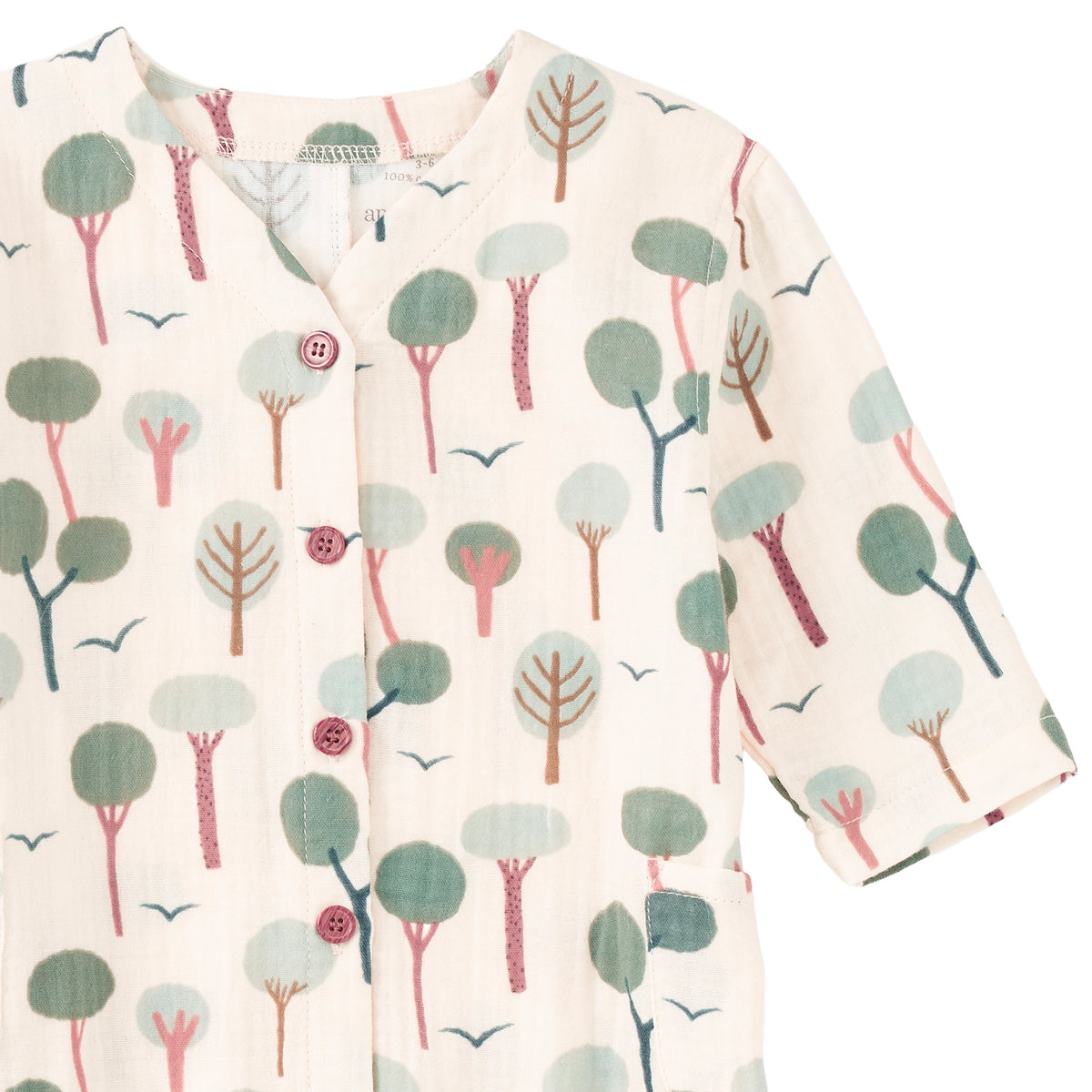 Muslin Patch Pocket Romper in Evergreen Trail