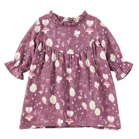 Muslin Ruffle Trim Dress in Forest Fairies