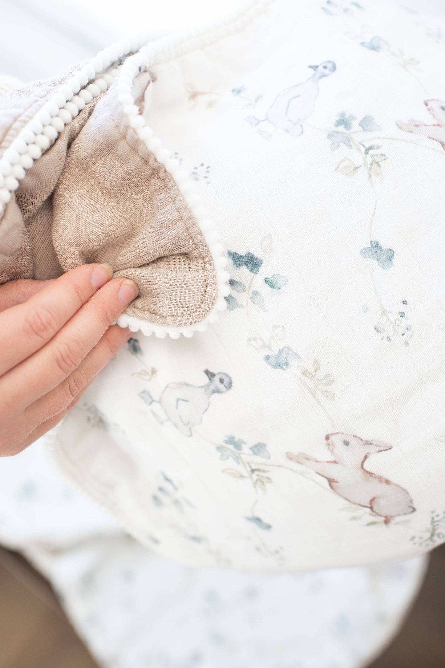 Organic Muslin Gauze Quilt Baby Blanket: Ivy Hollow Bunny
