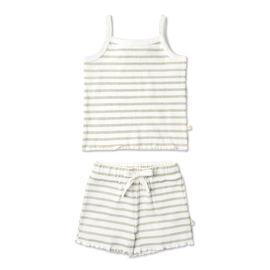 Sage Striped Spaghetti Top & Short Set