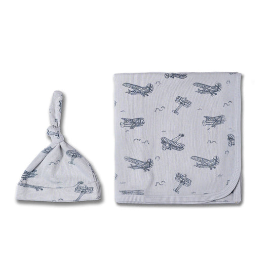 Airplane Swaddle Blanket & Hat Set