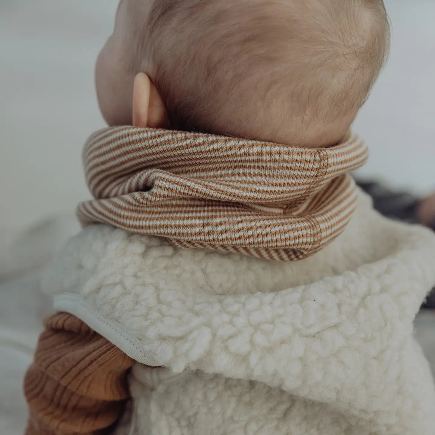 Wool Rib Infinity Scarf in Oat Stripe