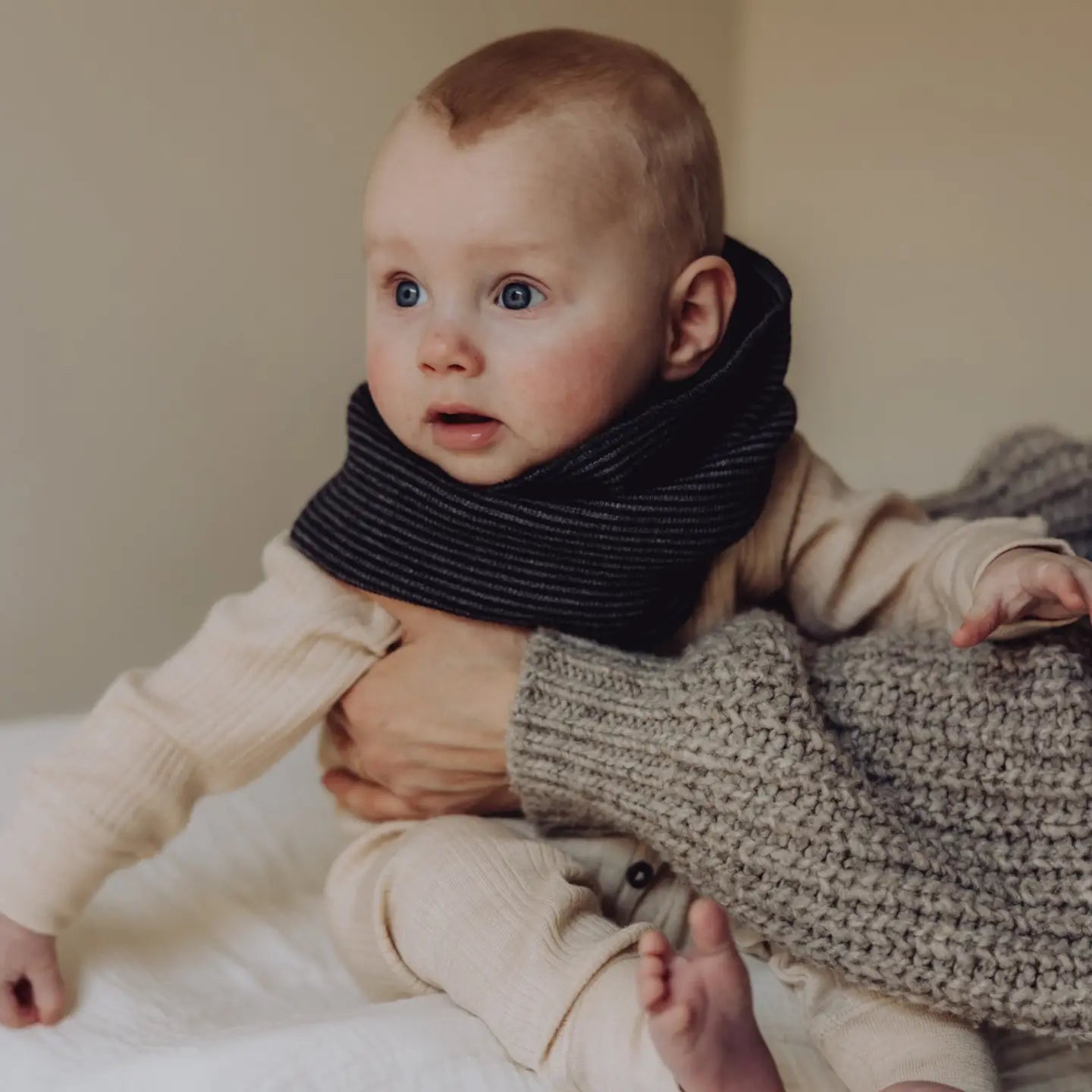 Wool Rib Infinity Scarf in Oat Stripe