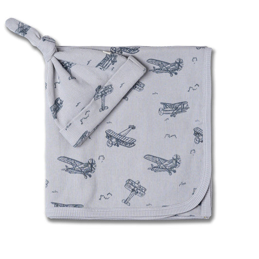 Airplane Swaddle Blanket & Hat Set