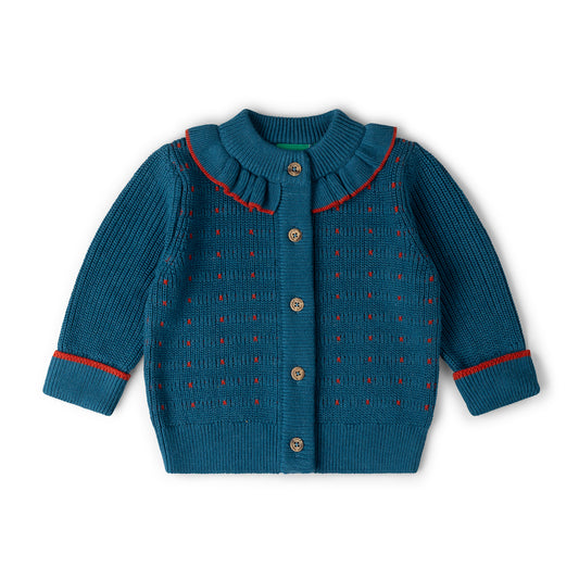 Midnight Frill Snuggly Knitted Cardigan
