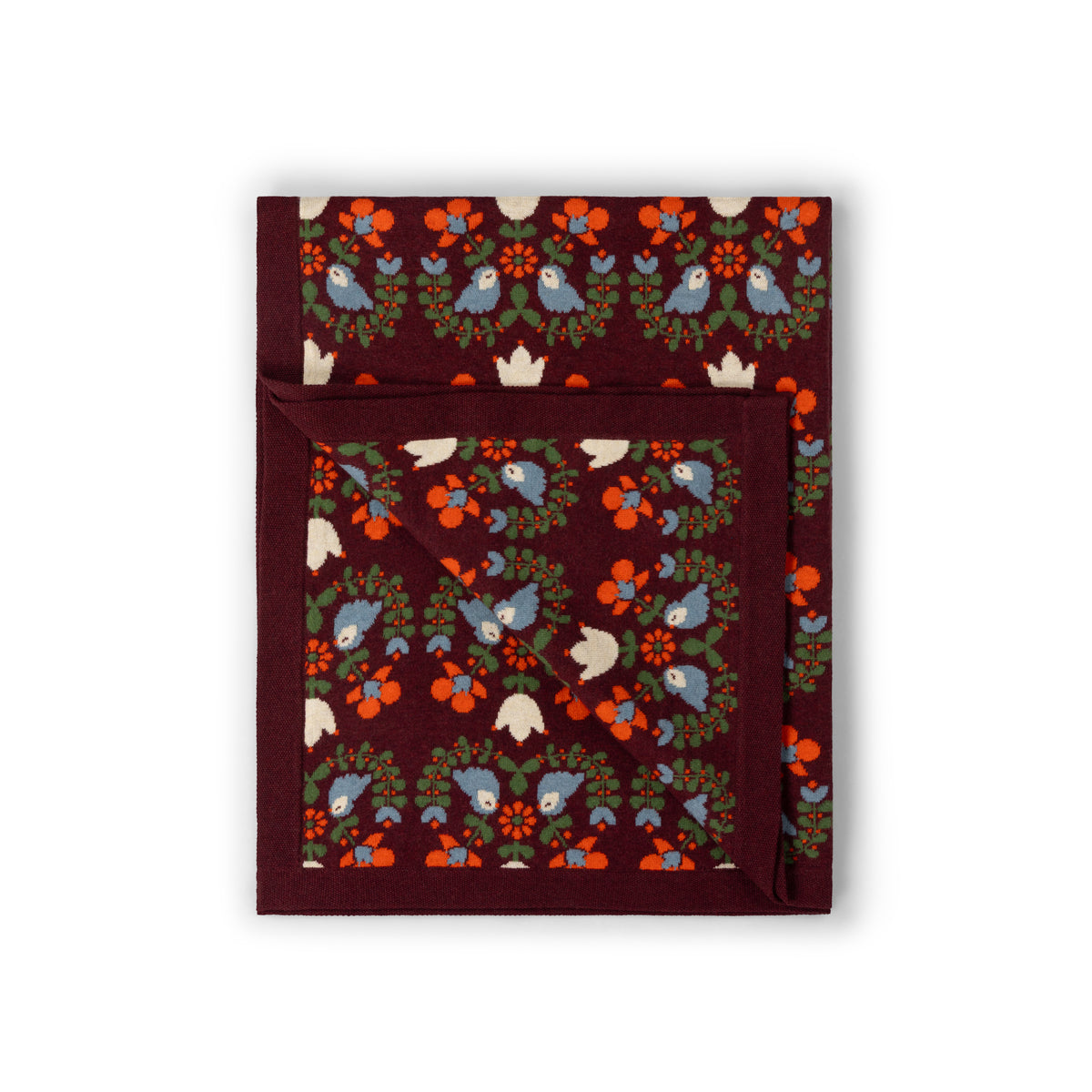 Folk Birds Organic Knitted Blanket