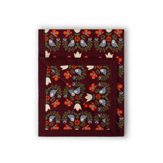 Folk Birds Organic Knitted Blanket