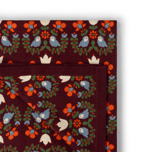 Folk Birds Organic Knitted Blanket