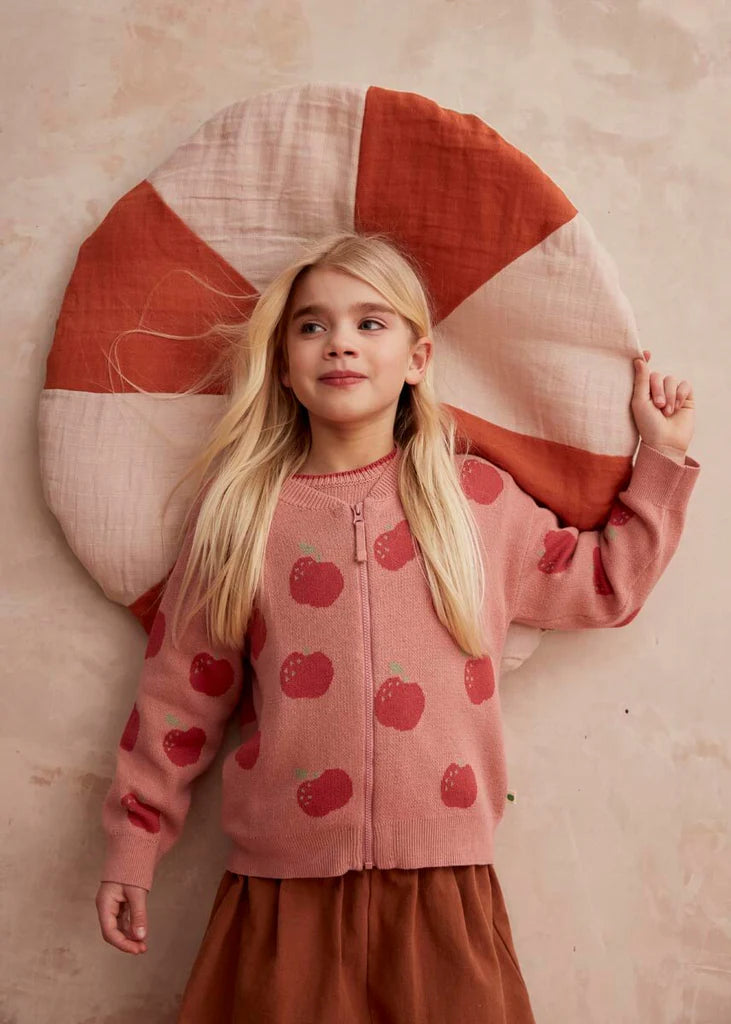 Pink Apple Jacquard Knit Cardigan