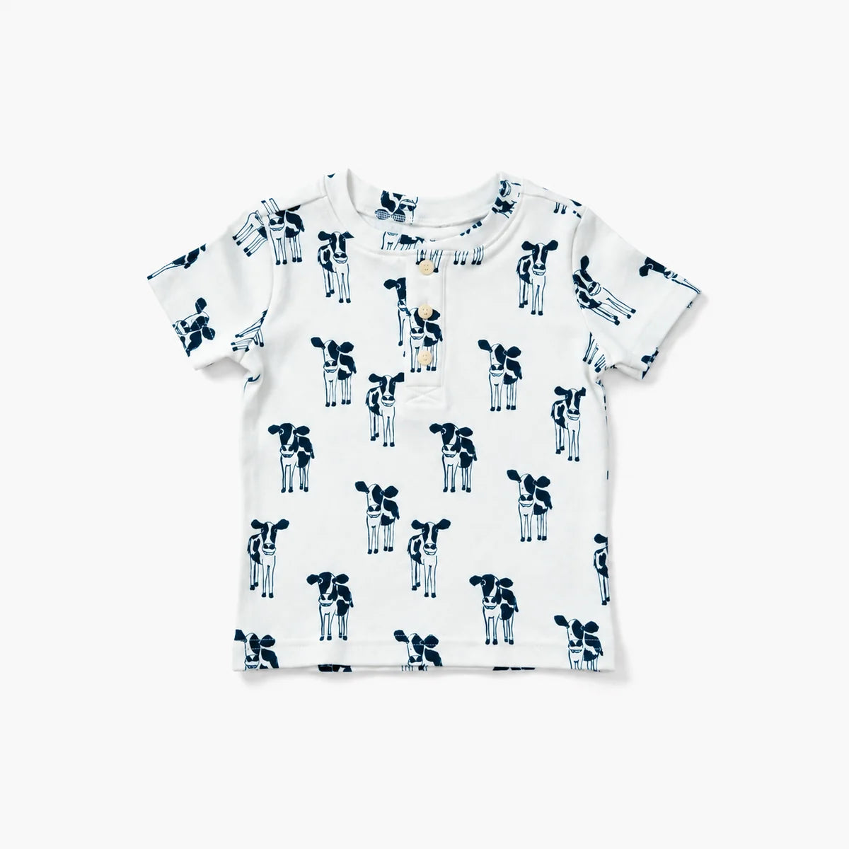 Short Sleeve Henley in Cow Print