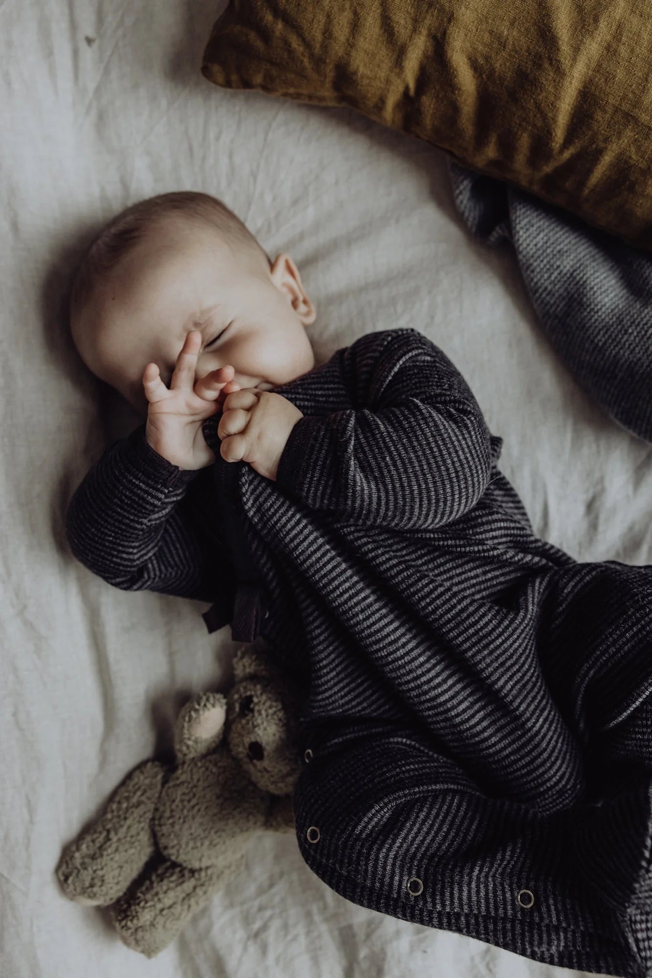 Wool Rib Footie- Storm Stripe