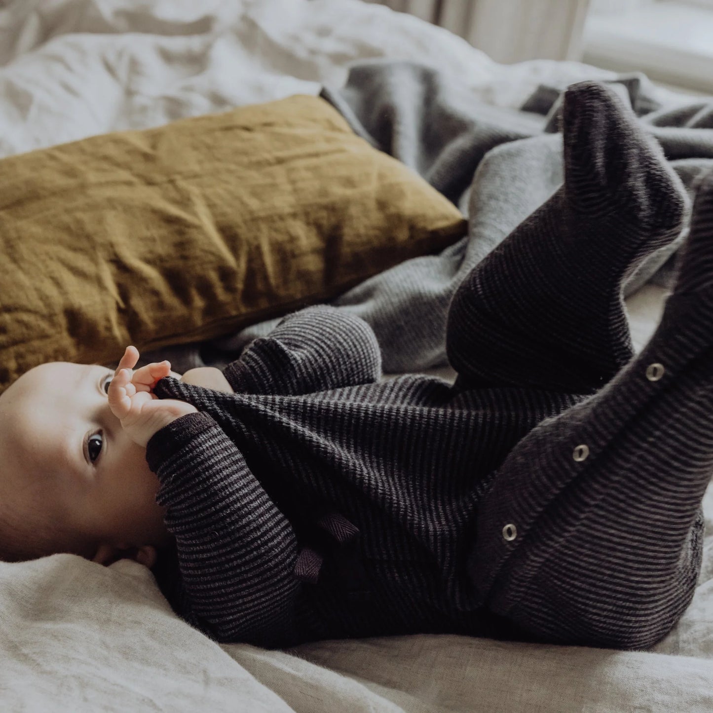 Wool Rib Footie- Storm Stripe