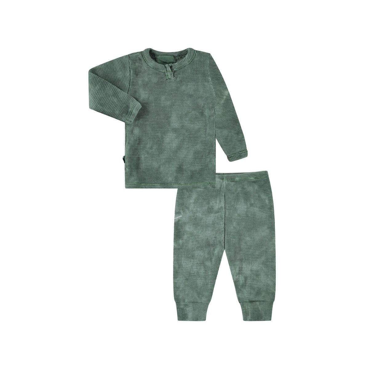 Marble Thermal Henley Tee & Leggings Set in Hunter Green