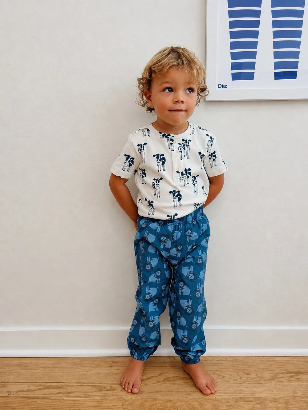 Short Sleeve Henley in Cow Print