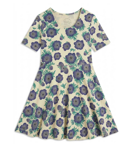 Purple Poppies Short Sleeve Twirl Dress