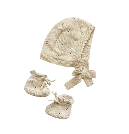 Newborn Lace Stitch Bonnet & Booties Set