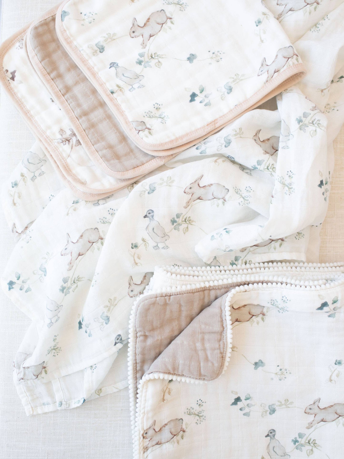 Organic Muslin Gauze Quilt Baby Blanket: Ivy Hollow Bunny