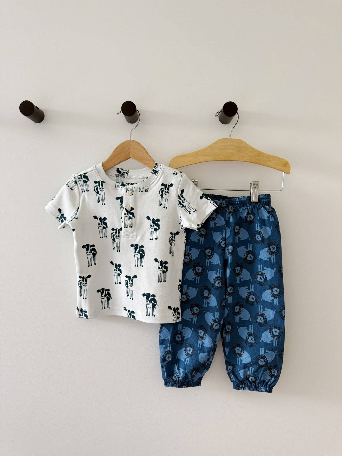 Short Sleeve Henley in Cow Print
