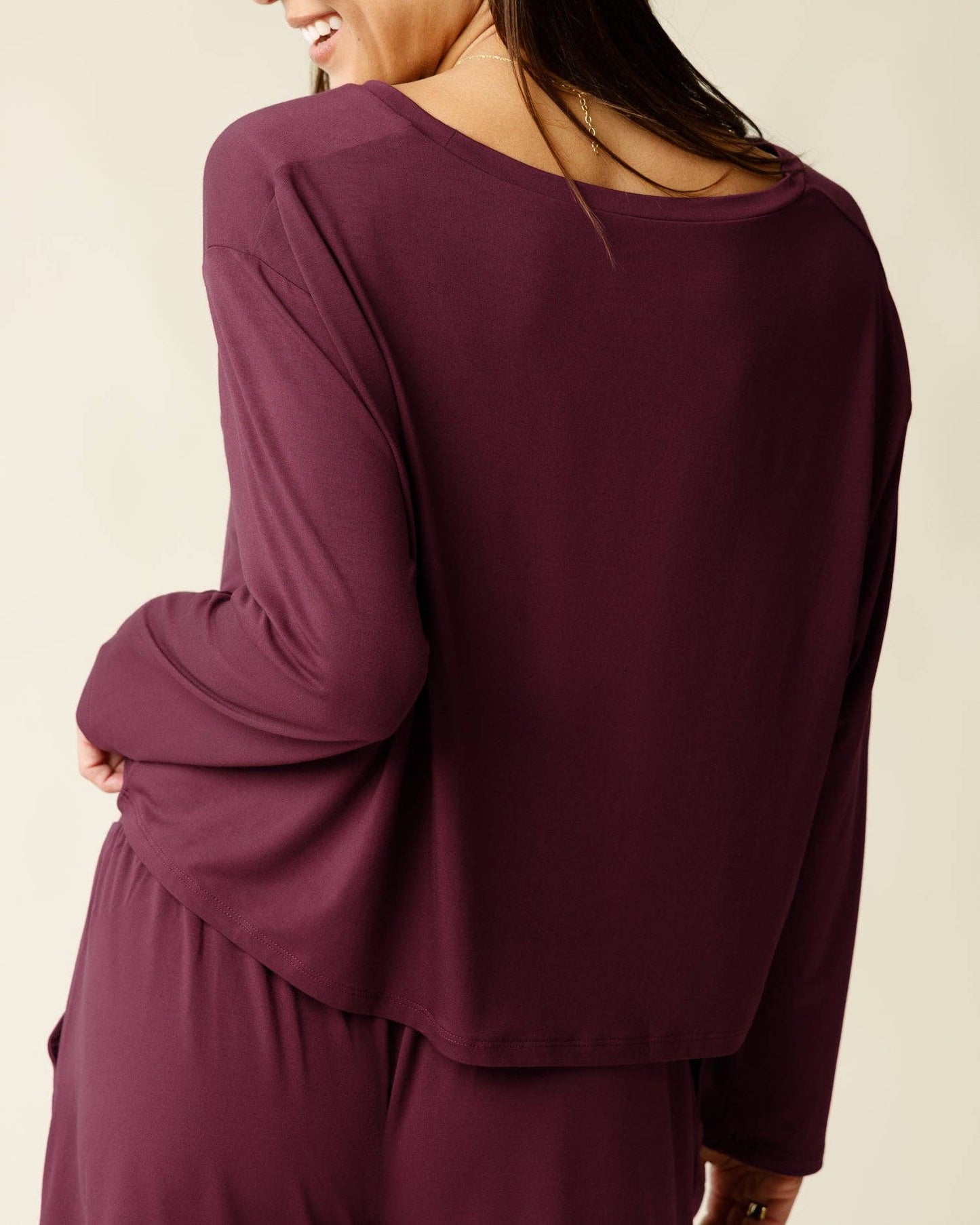 Aria Bamboo Casual Cropped Long Sleeve Top