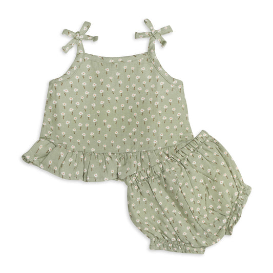 Sage Floral Baby Top + Shorts Set