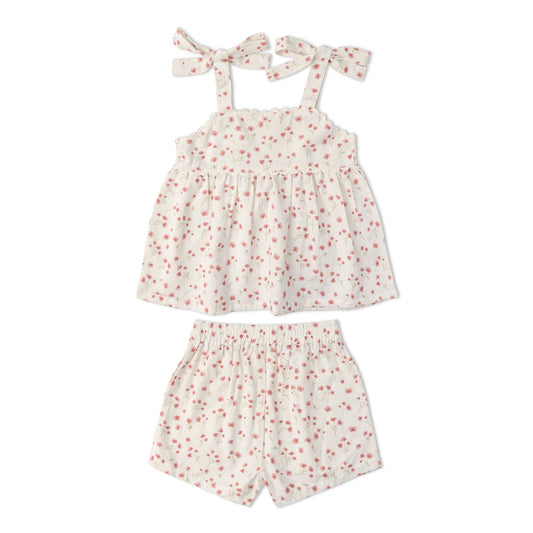 Organic Tie Up Top & Shorts Set - Pink  Bloom