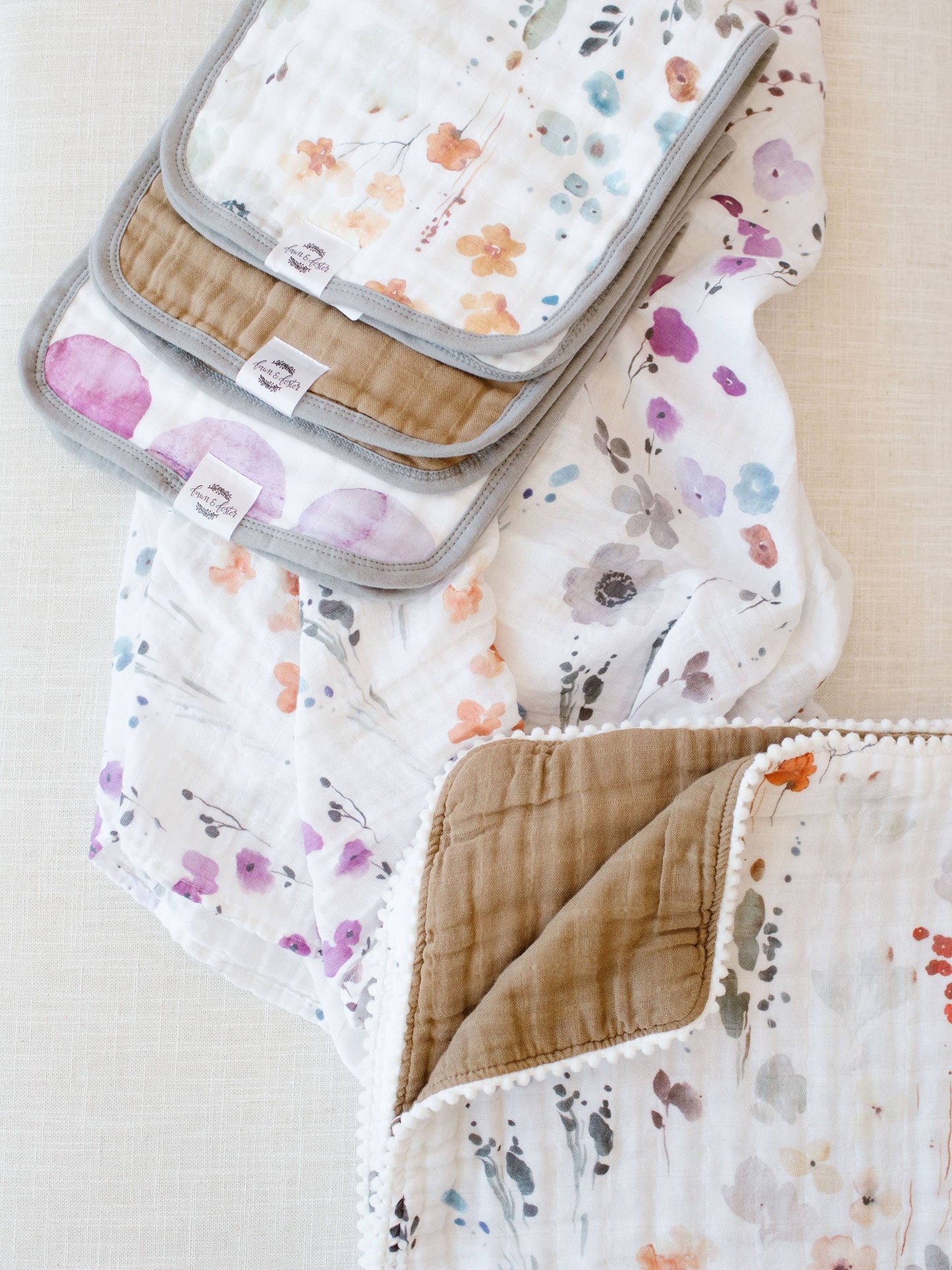 Organic Muslin Gauze Quilt Baby Blanket: Violet Floral
