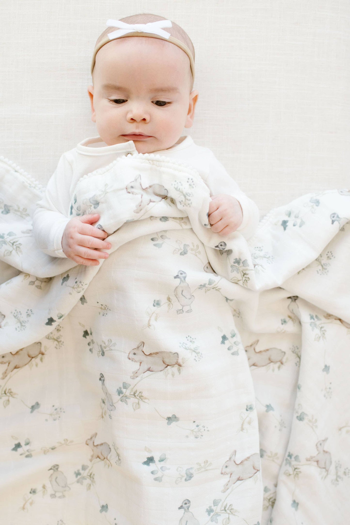 Organic Muslin Gauze Quilt Baby Blanket: Ivy Hollow Bunny