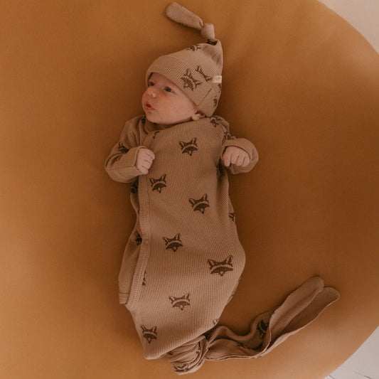 Fox Kimono Knotted Sleep Gown & Hat Set